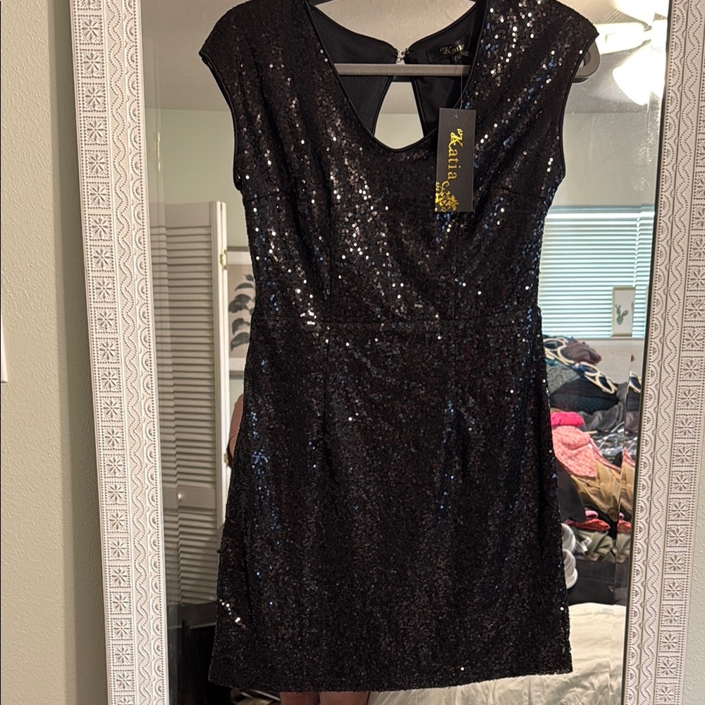 Black Sequin Mini Dress